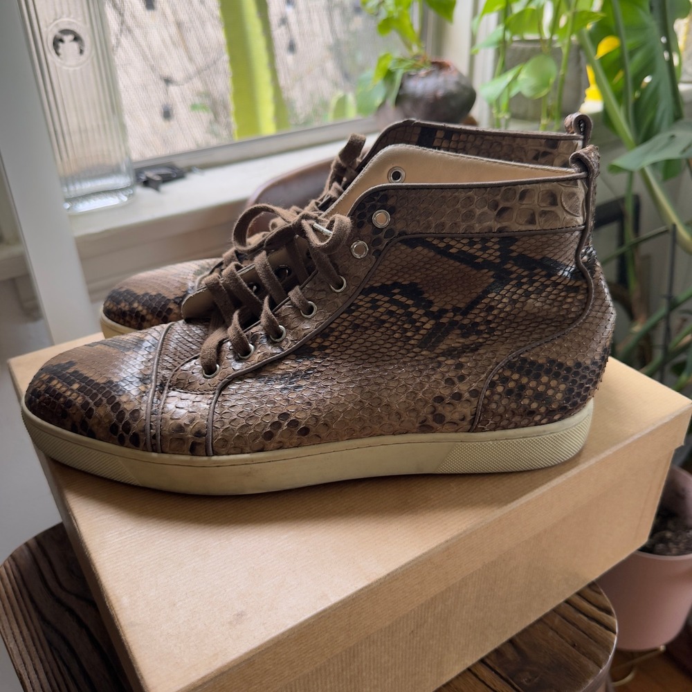 Christian Louboutin Brown Snakeskin Leather High Top Sneakers‎ Shoes Men 45